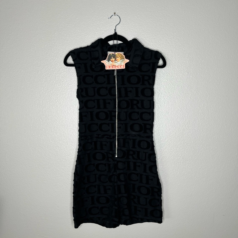 FIORUCCI Towelling Monogram Playsuit in Black